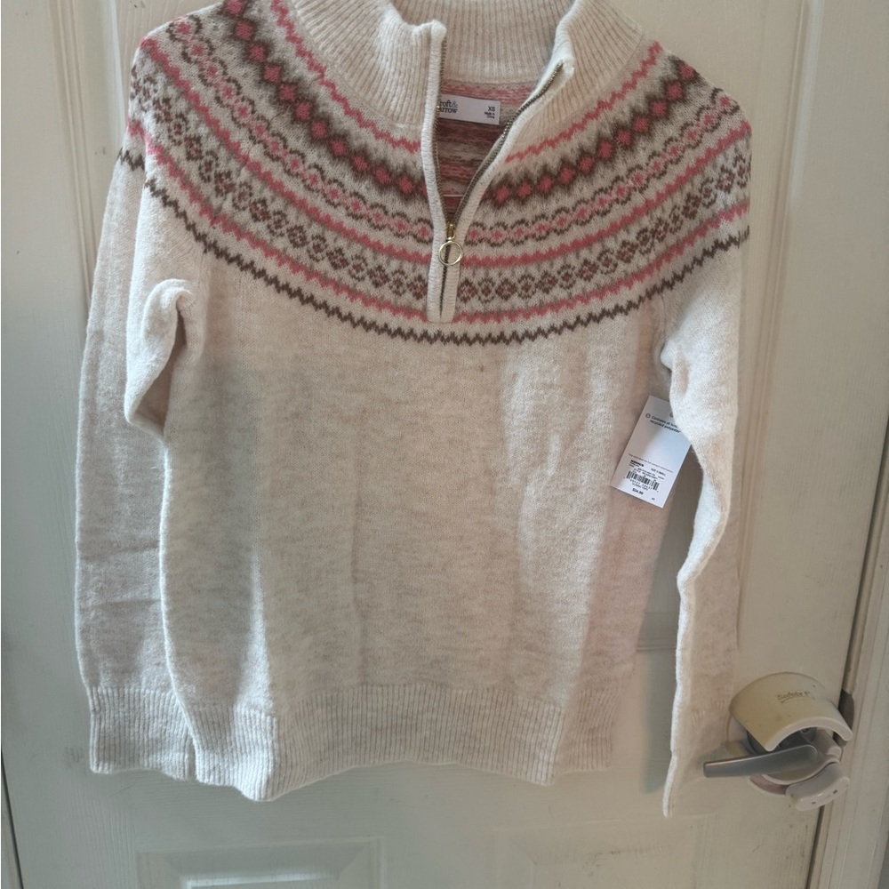 NWT- Croft & Barrow Cream and Pink Cowl Neck Sweater